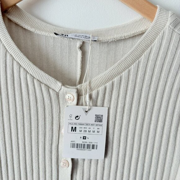 Zara Ribbed Knit Long Sleeve Jumpsuit Romper Cream Blogger Fav Sz Medium - Picture 9 of 11